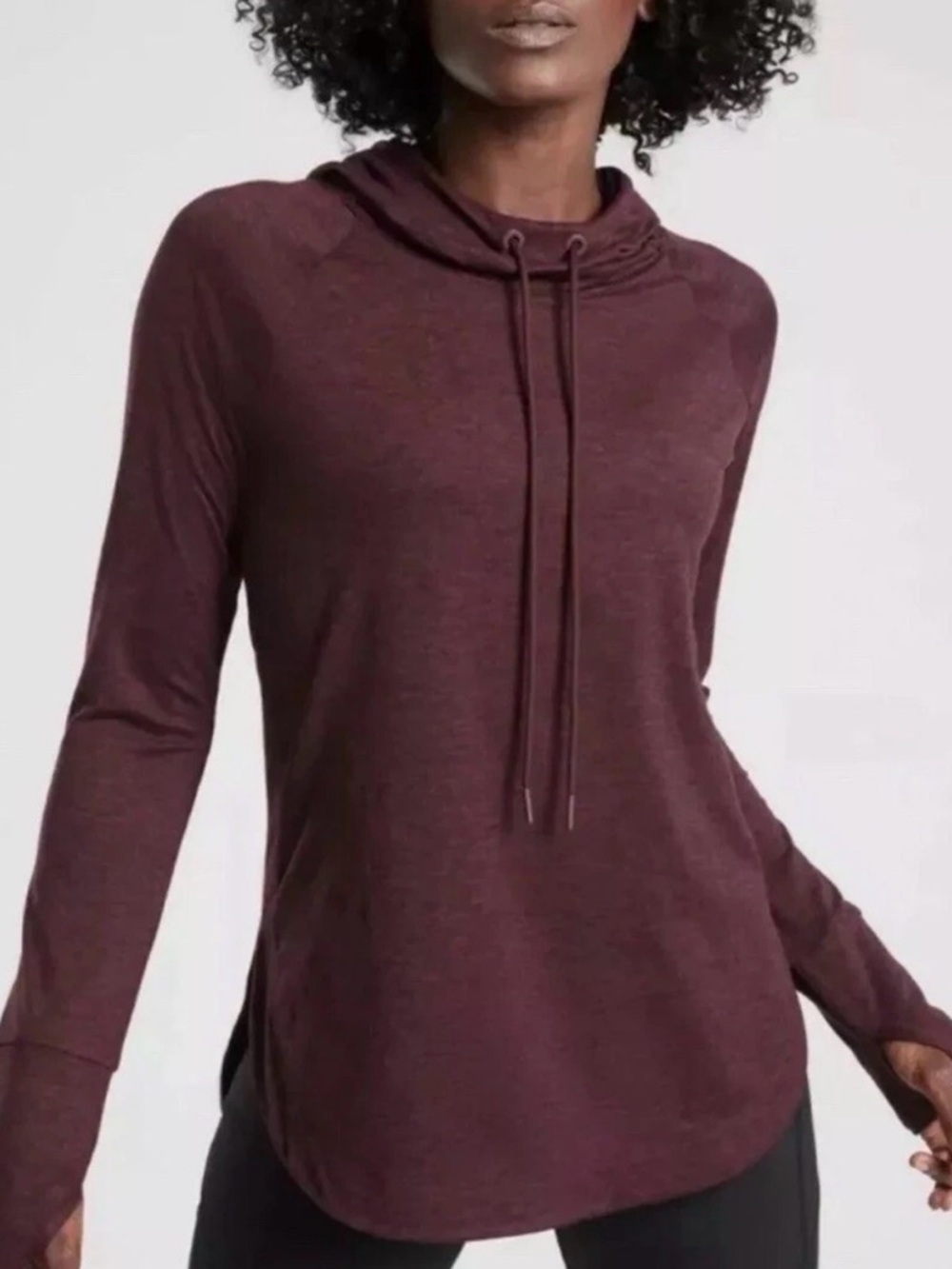 Athleta Uptempo Plum Cowl-Neck Pullover Hoodie SOFT Large L - Picture 2 of 7